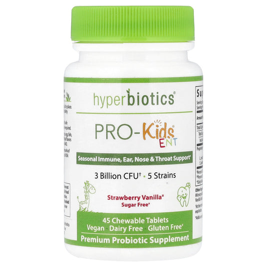 Vital Nutrients, Hyperbiotics®, PRO-Kids® ENT, Sugar Free, Strawberry Vanilla, 3 Billion CFU, 45 Chewable Tablets