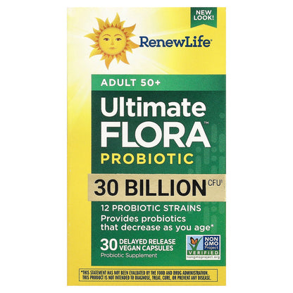Renew Life, Ultimate Probiotic Flora™, Adult 50+ , 30 Billion CFU, 30 Delayed Release Vegan Capsules