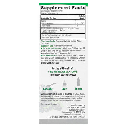 Nature's Answer, Sambucus, Black Elderberry, Alcohol-Free, 2,500 mg, 8 fl oz (240 ml)