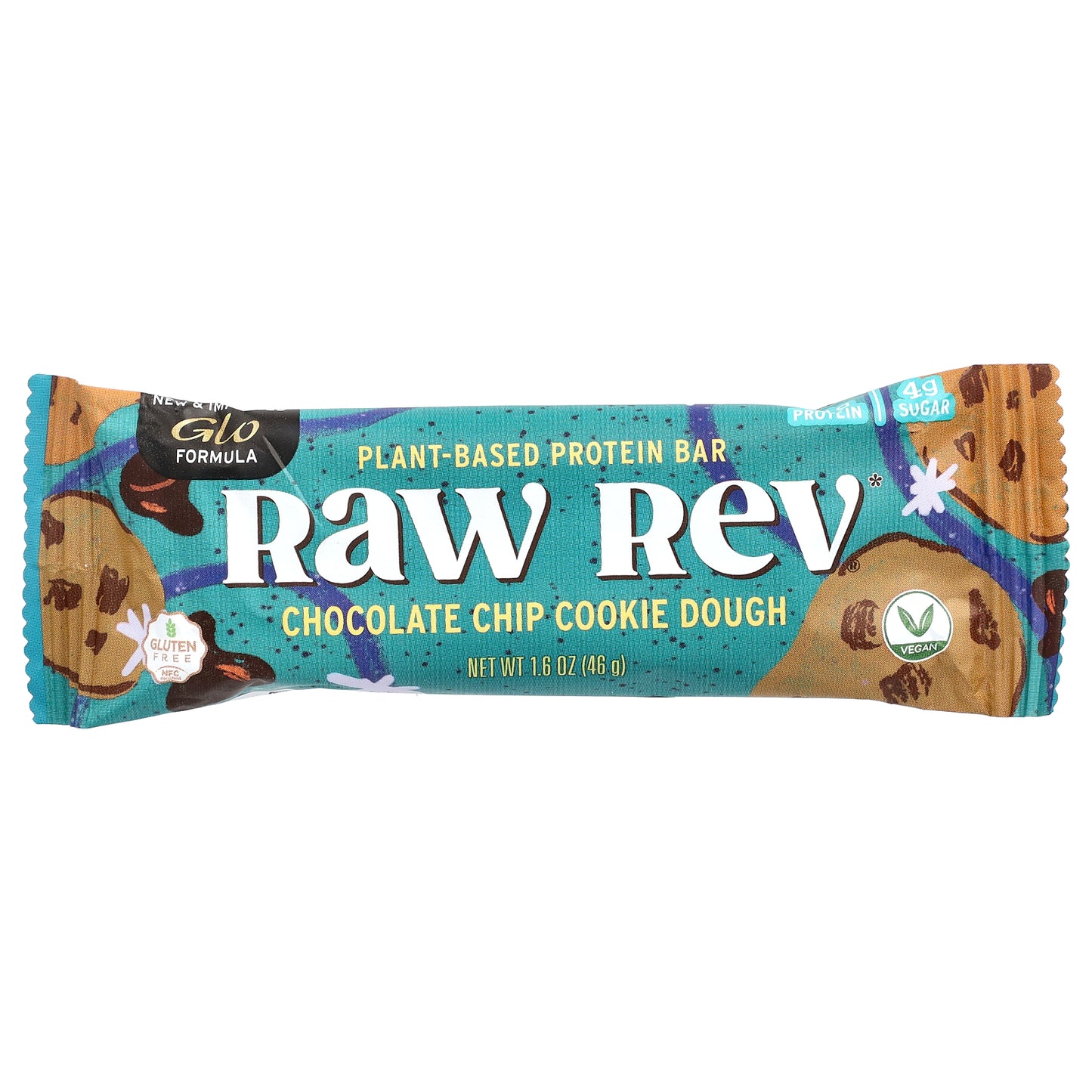 Raw Rev, Plant-Based Protein Bar, Chocolate Chip Cookie Dough, 12 Bars, 1.6 oz (46 g) Each