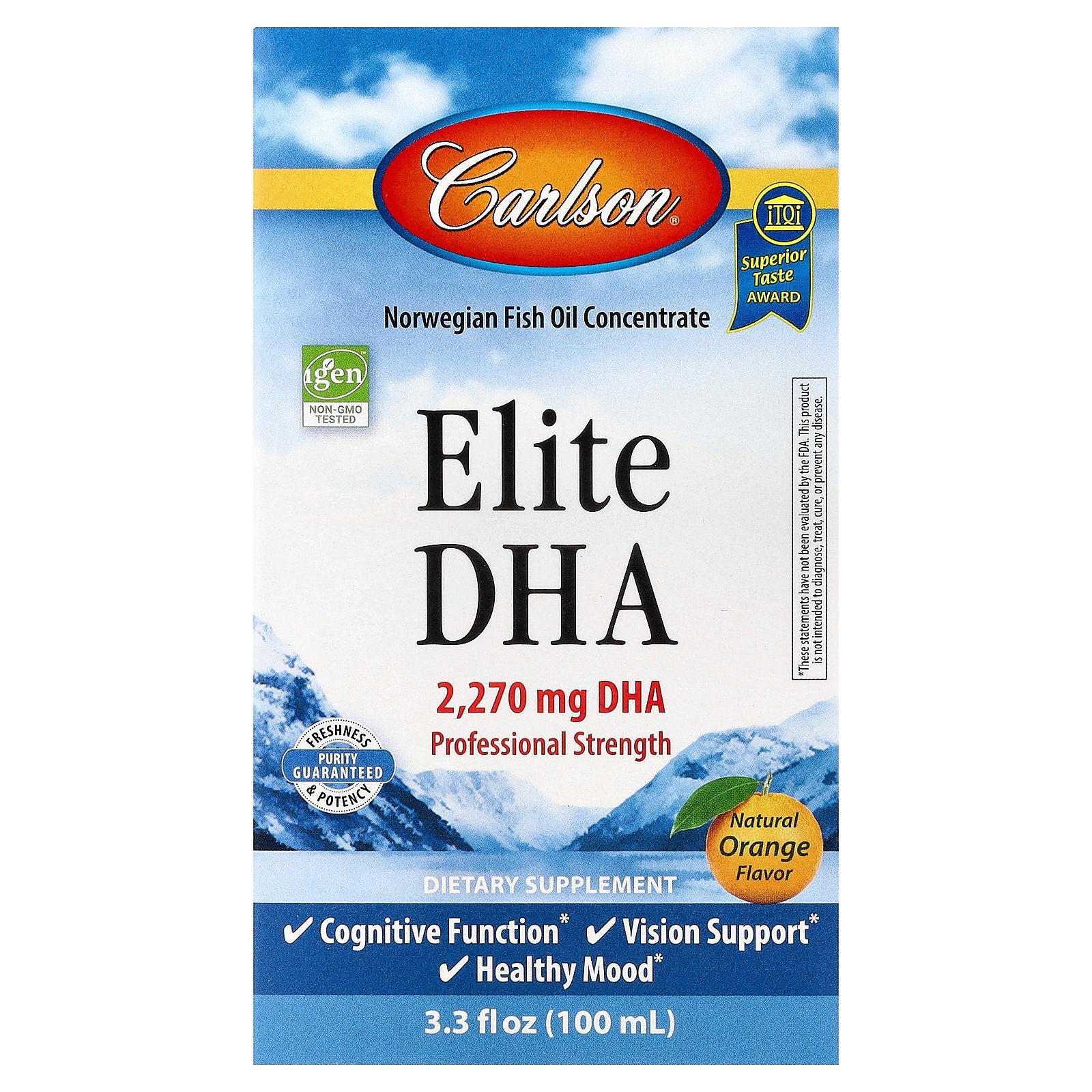 Carlson, Elite DHA, Natural Orange, 3.3 fl oz (100 ml)