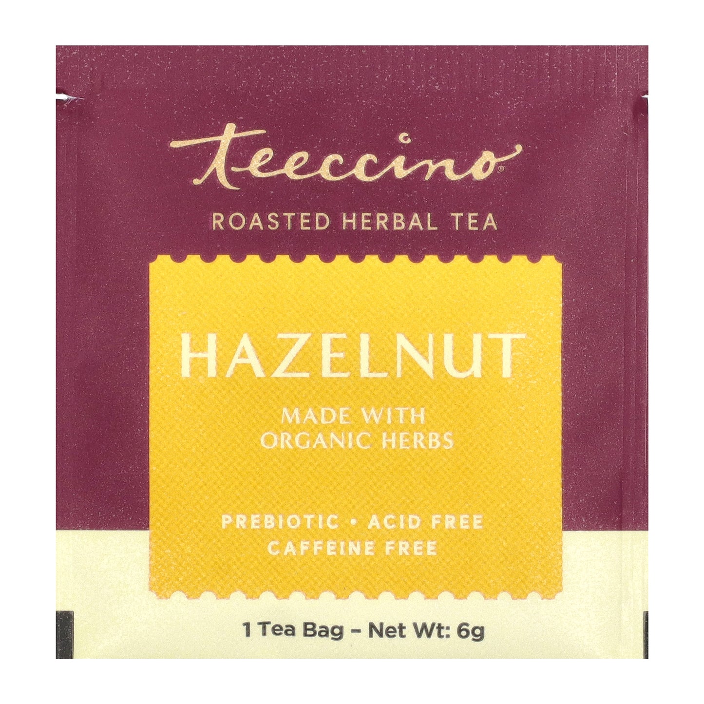 Teeccino, Roasted Herbal Tea, Hazelnut, Caffeine Free, 10 Tea Bags, 2.12 oz (60 g)