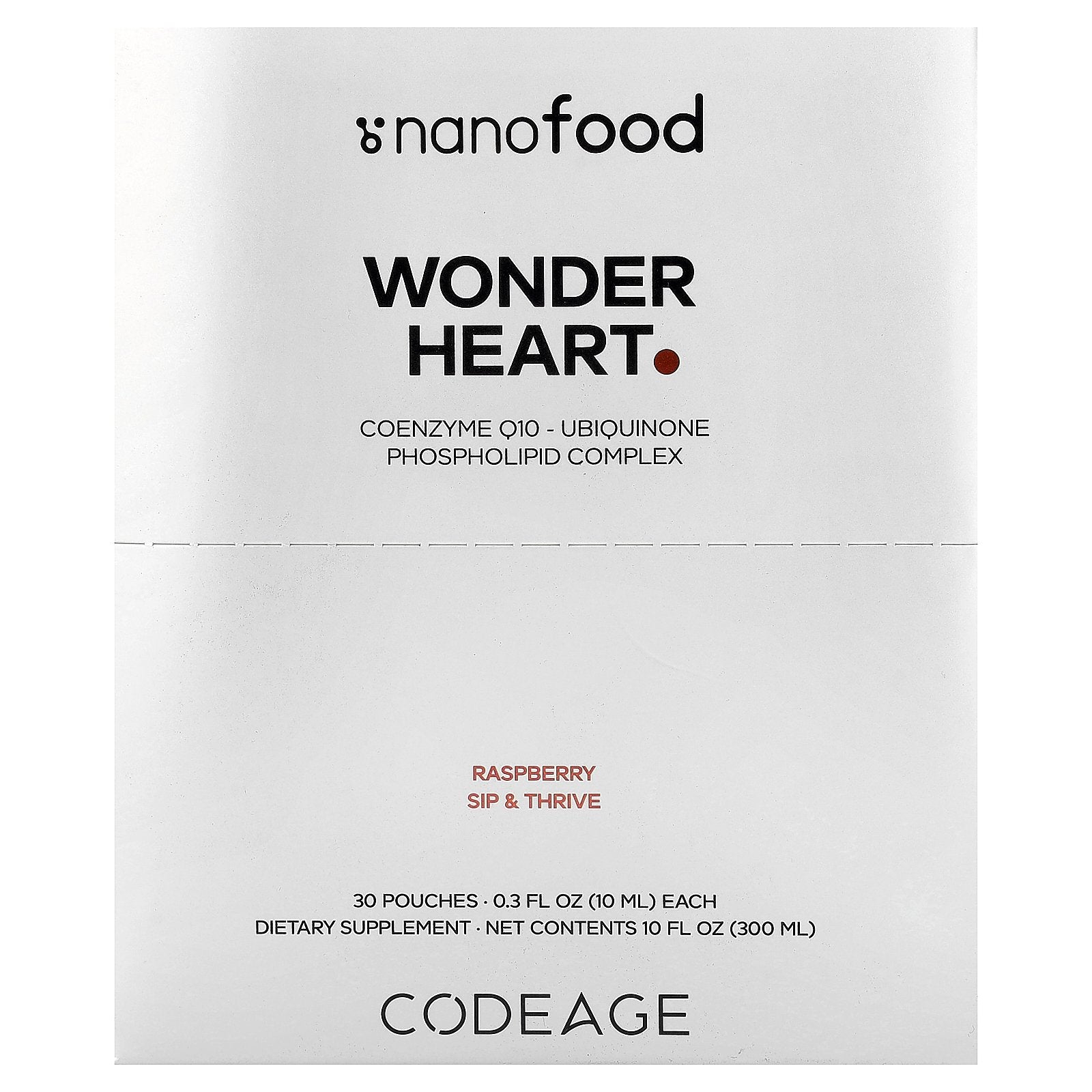 Codeage, Nanofood, Wonder Heart, Raspberry, 30 Pouches, 0.3 fl oz (10 ml) Each