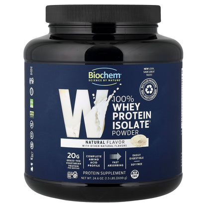 Biochem, 100% Whey Protein Isolate Powder, Natural, 1.5 lbs (699 g)