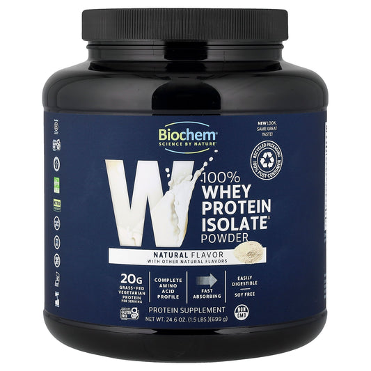 Biochem, 100% Whey Protein Isolate Powder, Natural, 1.5 lbs (699 g)