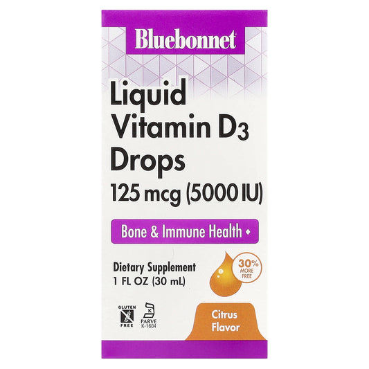 Bluebonnet Nutrition, Liquid Vitamin D3 Drops, Citrus, 125 mcg (5,000 IU), 1 fl oz (30 ml)