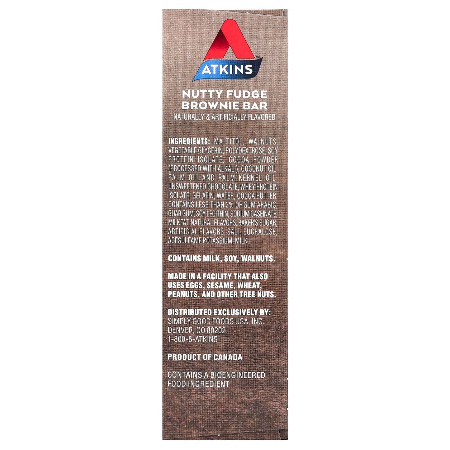 Atkins, Endulge, Nutty Fudge Brownie Bar, 5 Bars, 1.41 oz (40 g) Each