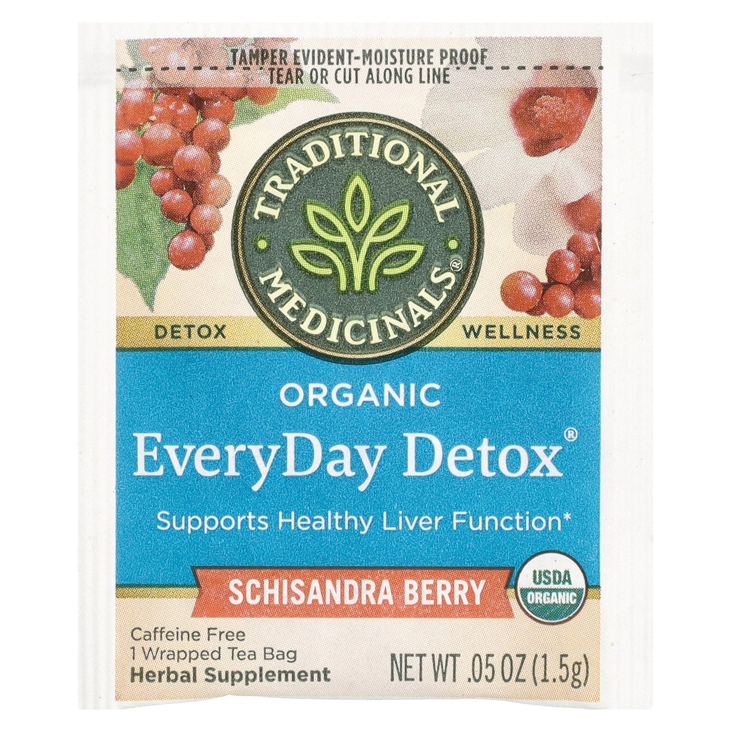 Traditional Medicinals, Organic EveryDay Detox®, Schisandra Berry, Caffeine Free, 16 Wrapped Tea Bags, 0.85 oz (24 g)