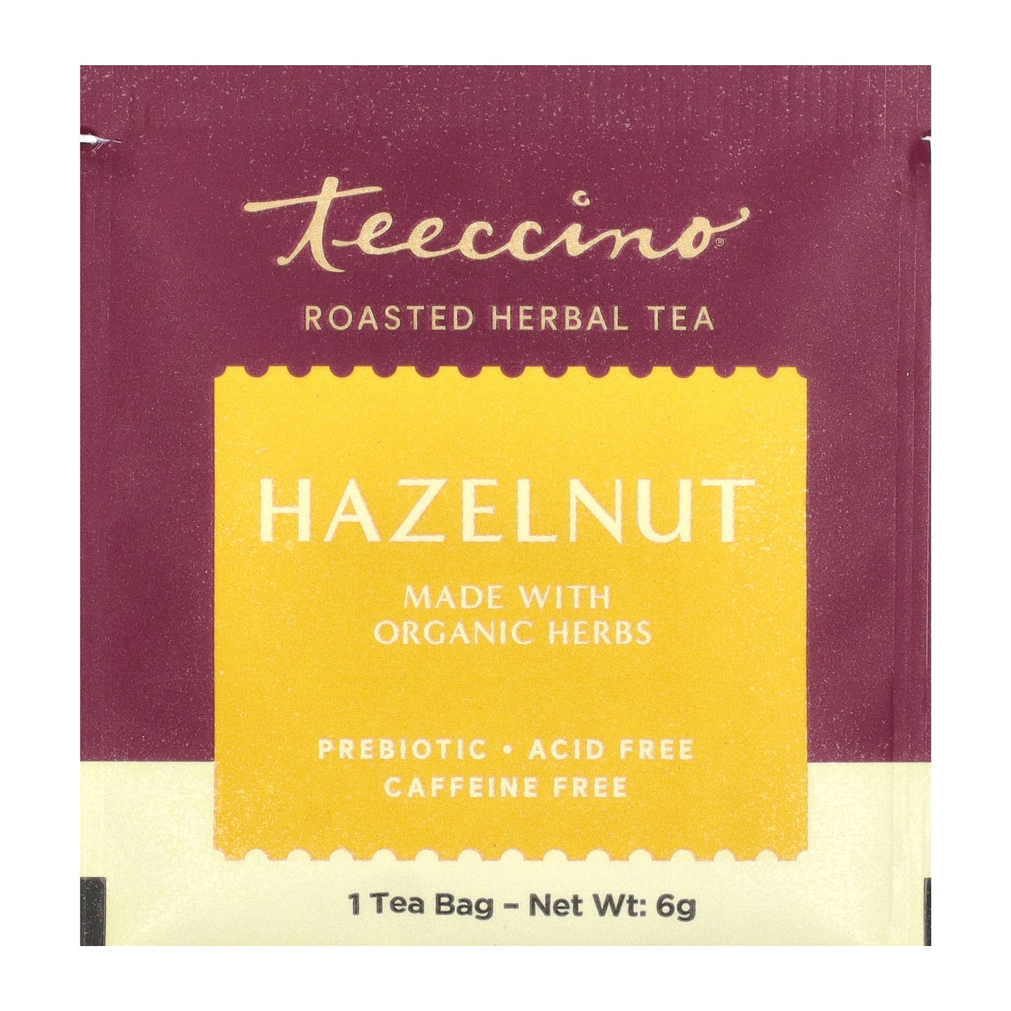 Teeccino, Roasted Herbal Tea, Hazelnut, Caffeine Free, 10 Tea Bags, 2.12 oz (60 g)