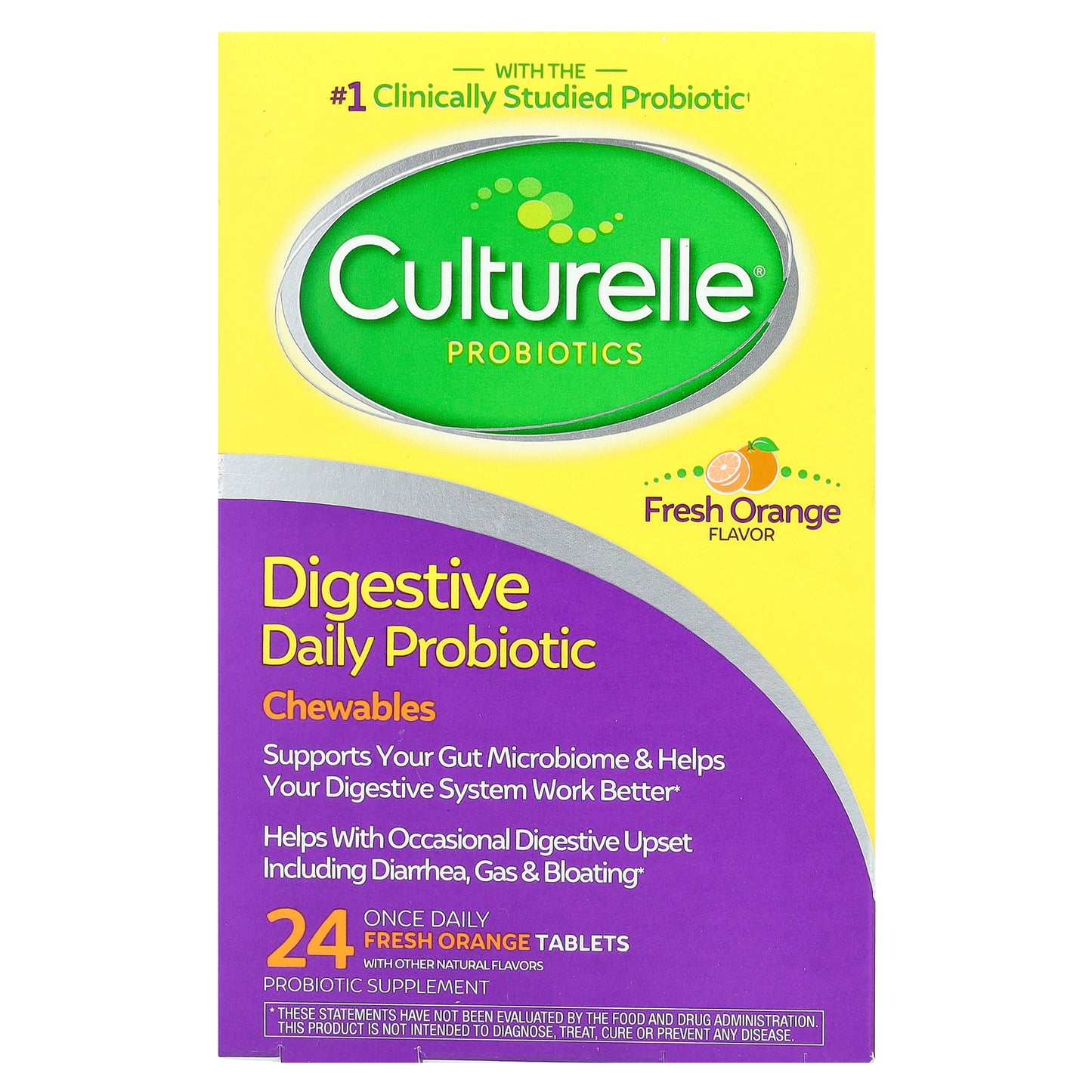 Culturelle, Digestive Daily Probiotic Chewables, Fresh Orange, 24 Once Daily Tablets (53 mg Per Tablet)