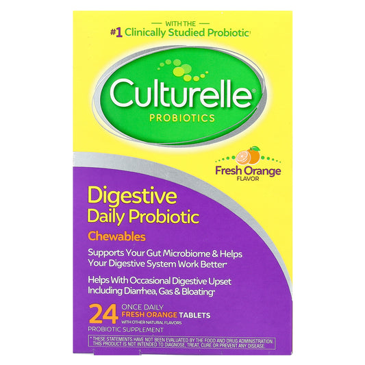 Culturelle, Digestive Daily Probiotic Chewables, Fresh Orange, 24 Once Daily Tablets (53 mg Per Tablet)