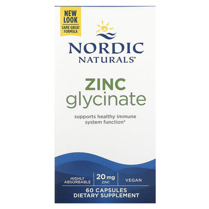 Nordic Naturals, Zinc Glycinate, 20 mg, 60 Capsules