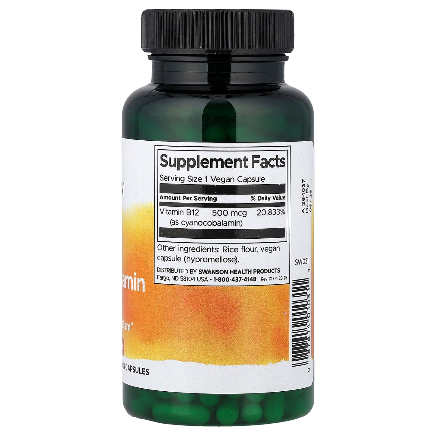 Swanson, Vitamin B12, 500 mcg, 250 Vegan Capsules