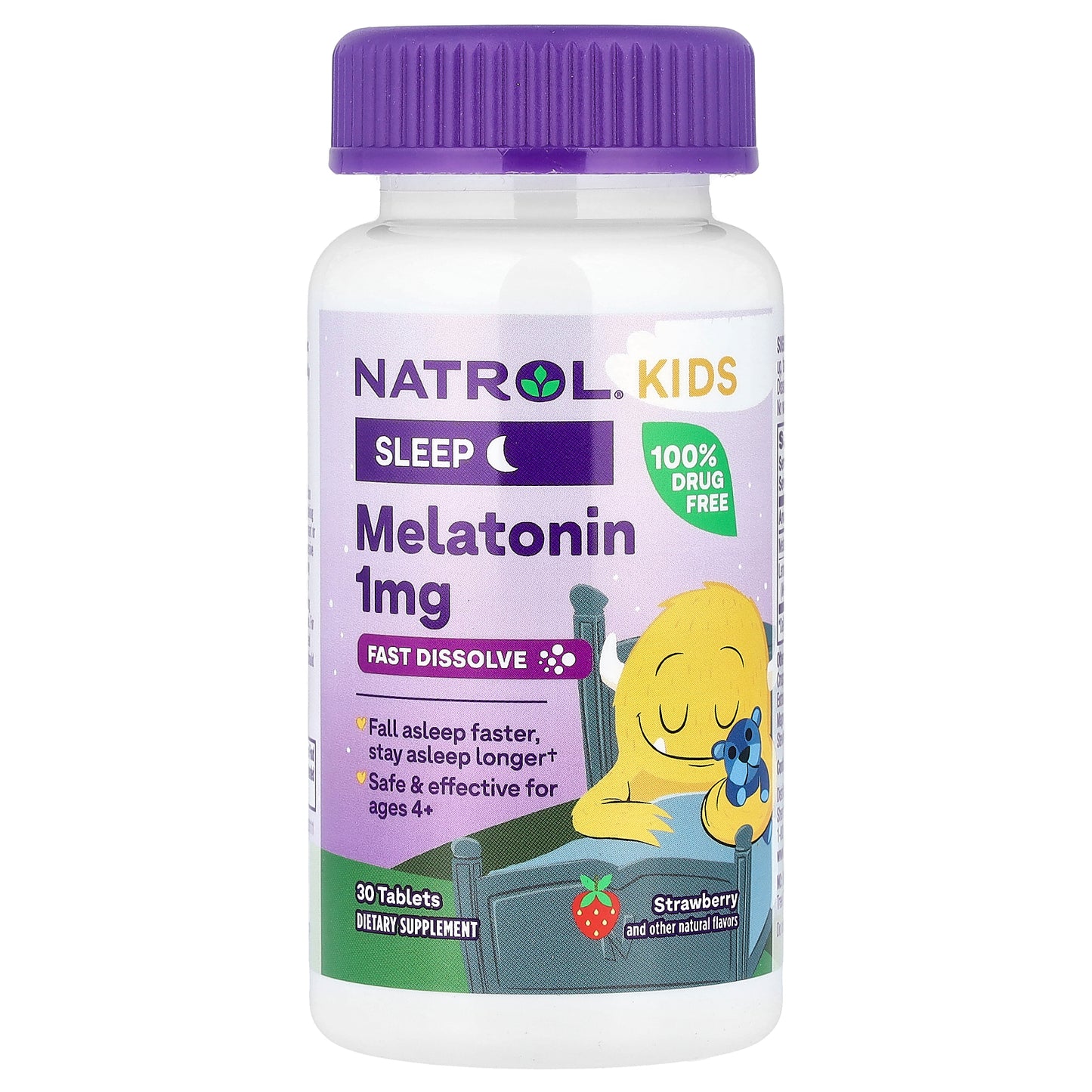 Natrol, Kids, Melatonin, Ages 4+, Strawberry, 30 Tablets