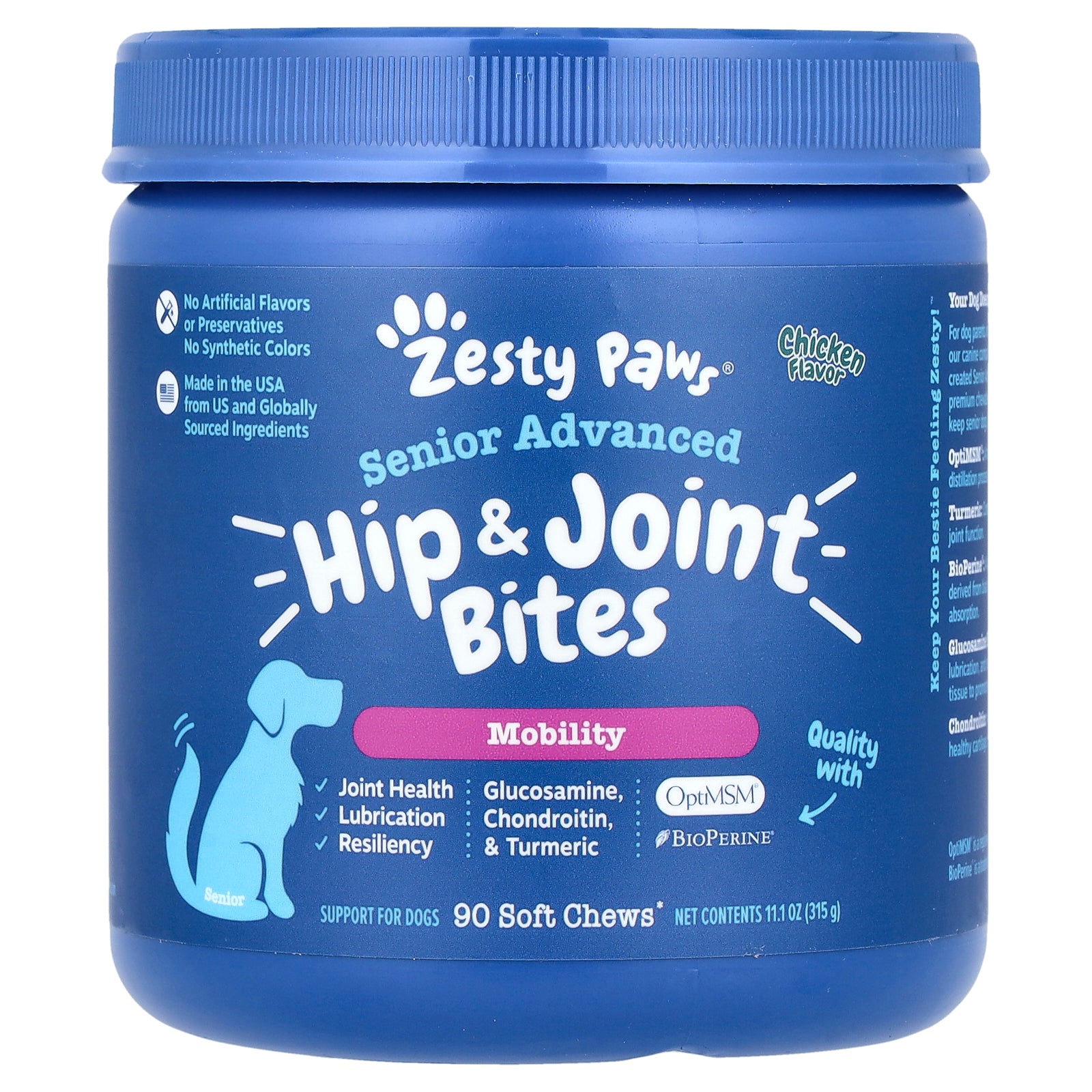 Zesty Paws, Senior Advanced, Hip & Joint Bites, For Dogs, Chicken, 90 Soft Chews, 11.1 oz (315 g)
