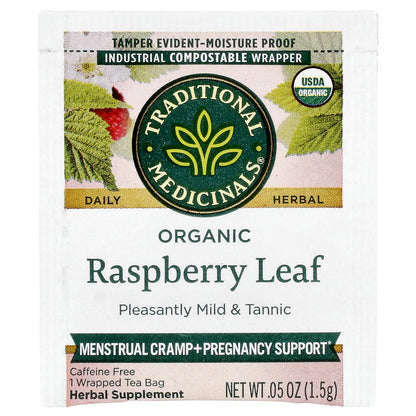 Traditional Medicinals, Organic Raspberry Leaf, Caffeine Free, 16 Wrapped Tea Bags, 0.85 oz (24 g)