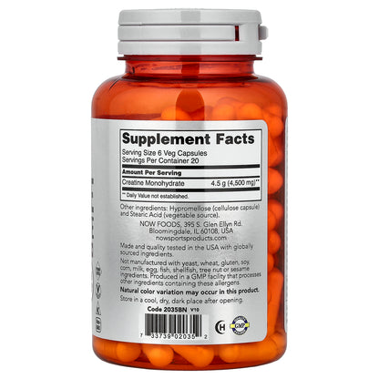 NOW Foods, Sports, Creatine Monohydrate, 120 Veg Capsules (0.75 g per Capsule)