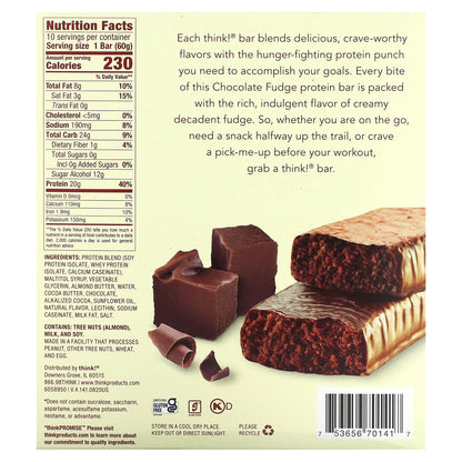 Think !, High Protein Bars, Chocolate Fudge, 10 Bars, 2.1 oz (60 g) Each