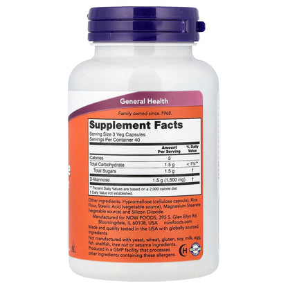 NOW Foods, D-Mannose, 500 mg, 120 Veg Capsules