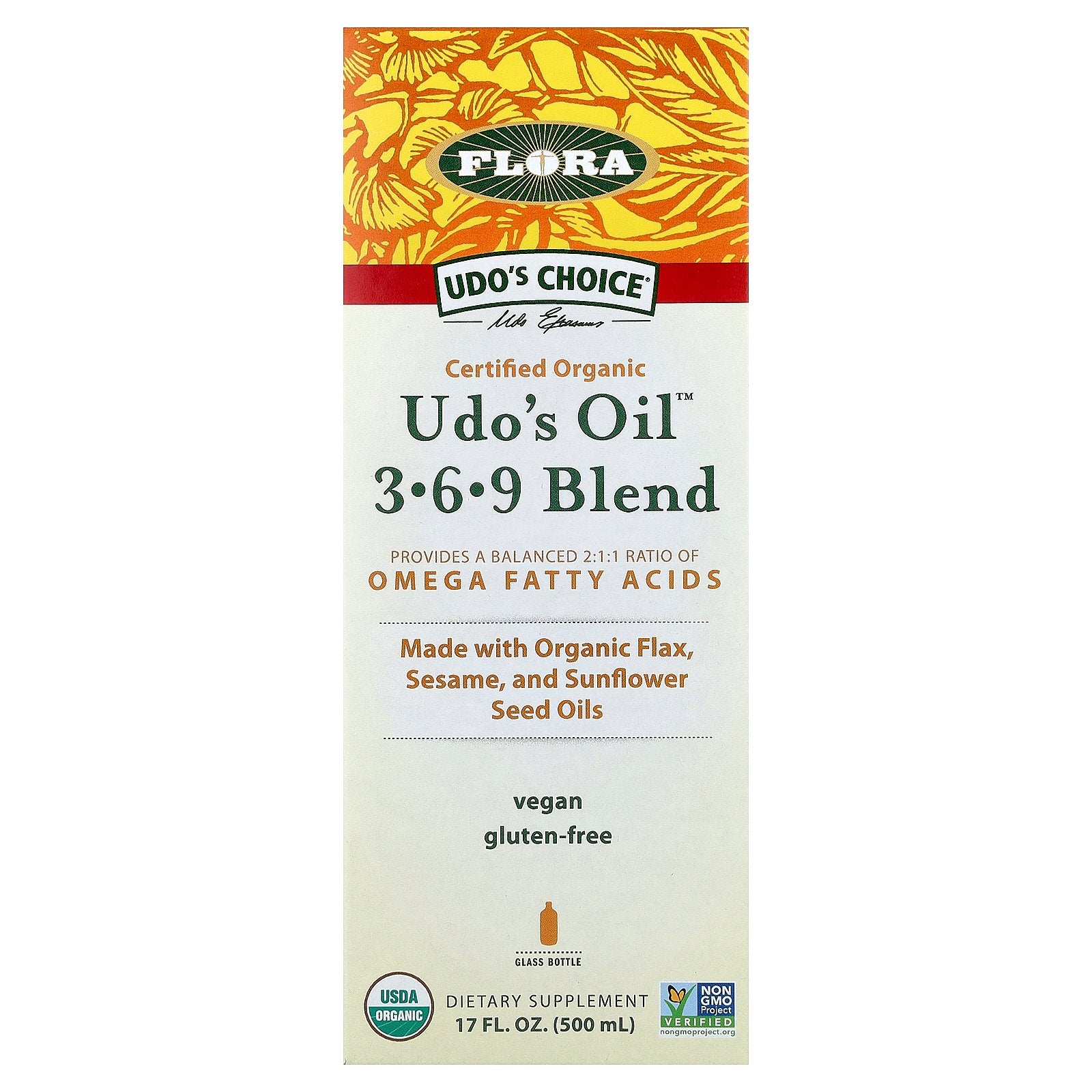 Flora, Organic Udo's Oil™ 3-6-9 Blend, 17 fl oz (500 ml)