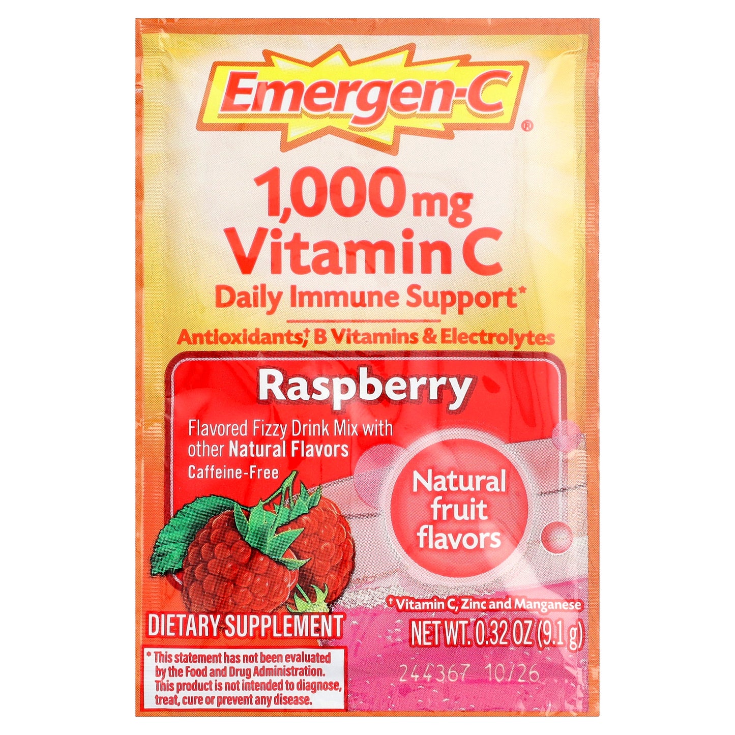 Emergen-C, Vitamin C, Raspberry, 30 Packets, 0.32 oz (9.1 g) Each
