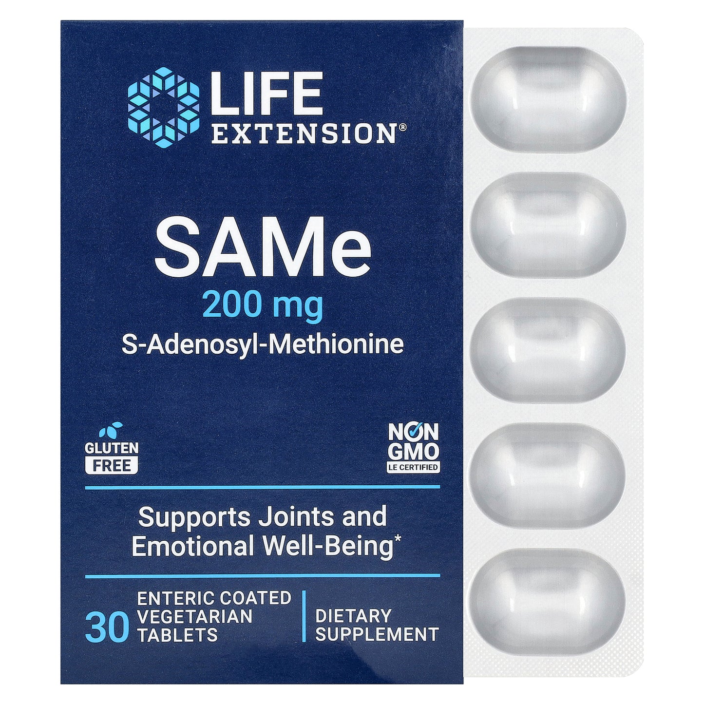 Life Extension, SAMe S-Adenosyl-Methionine, 200 mg, 30 Enteric Coated Vegetarian Tablets