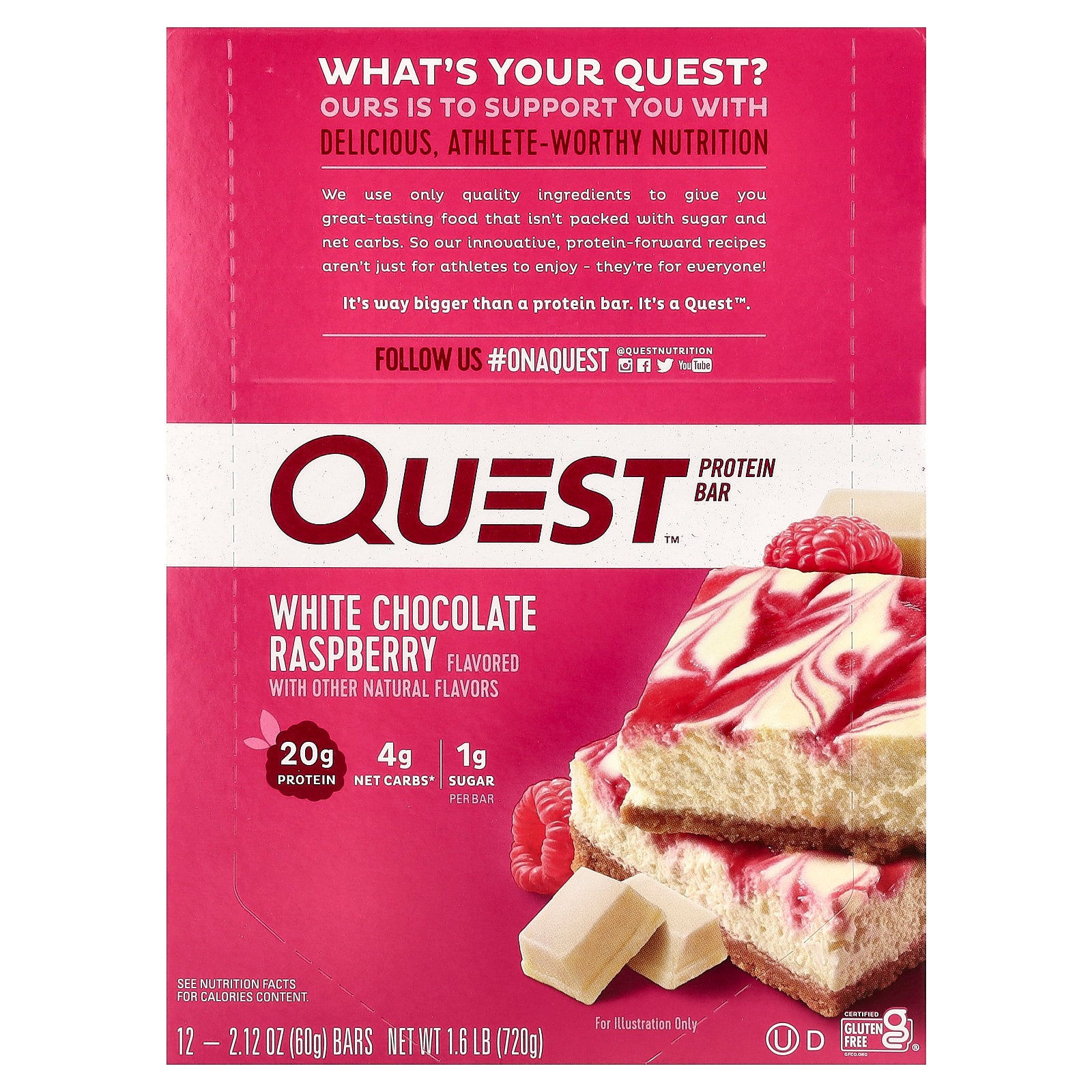 Quest Nutrition, Protein Bar, White Chocolate Raspberry, 12 Bars, 2.12 oz (60 g) Each