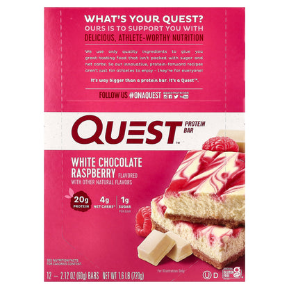 Quest Nutrition, Protein Bar, White Chocolate Raspberry, 12 Bars, 2.12 oz (60 g) Each