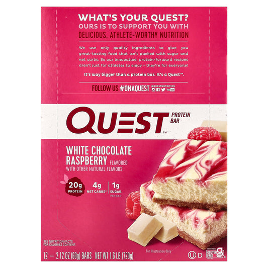 Quest Nutrition, Protein Bar, White Chocolate Raspberry, 12 Bars, 2.12 oz (60 g) Each