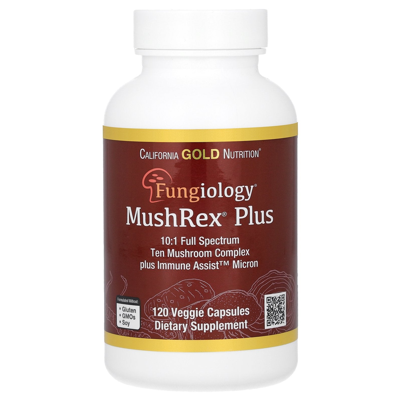 California Gold Nutrition, Fungiology, MushRex Plus, Full-Spectrum Ten Mushroom Complex with Agaricus, Chaga, Cordyceps, and Lion's Mane, 120 Plantcaps