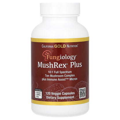 California Gold Nutrition, Fungiology, MushRex Plus, Full-Spectrum Ten Mushroom Complex with Agaricus, Chaga, Cordyceps, and Lion's Mane, 120 Plantcaps