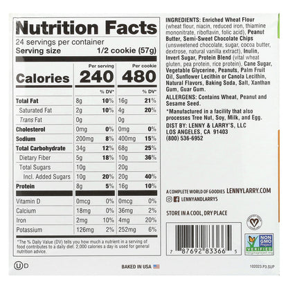 Lenny & Larry's, The Complete Cookie®, Peanut Butter Chocolate Chip, 12 Cookies, 4 oz (113 g) Each