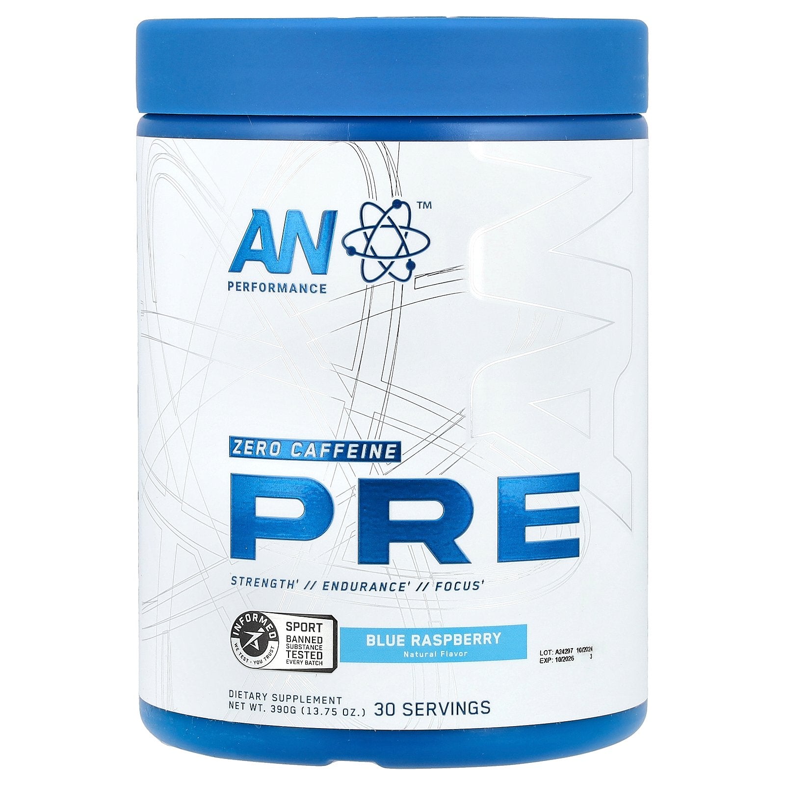 AN Supps, Pre-Workout, Zero Caffeine, Blue Raspberry, 13.75 oz (390 g)