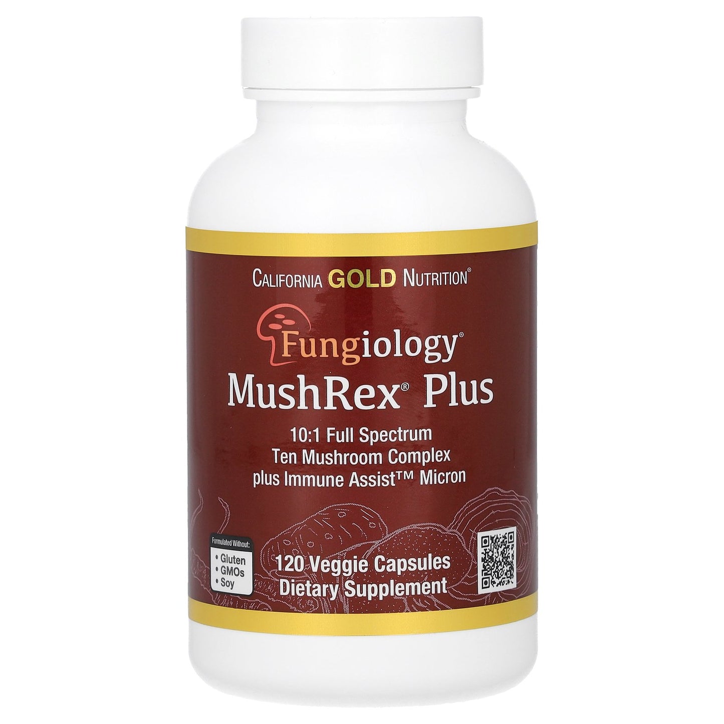 California Gold Nutrition, Fungiology, MushRex Plus, Full-Spectrum Mushroom Complex, Certified Organic, Immune Assist™ Micron, 120 Plantcaps