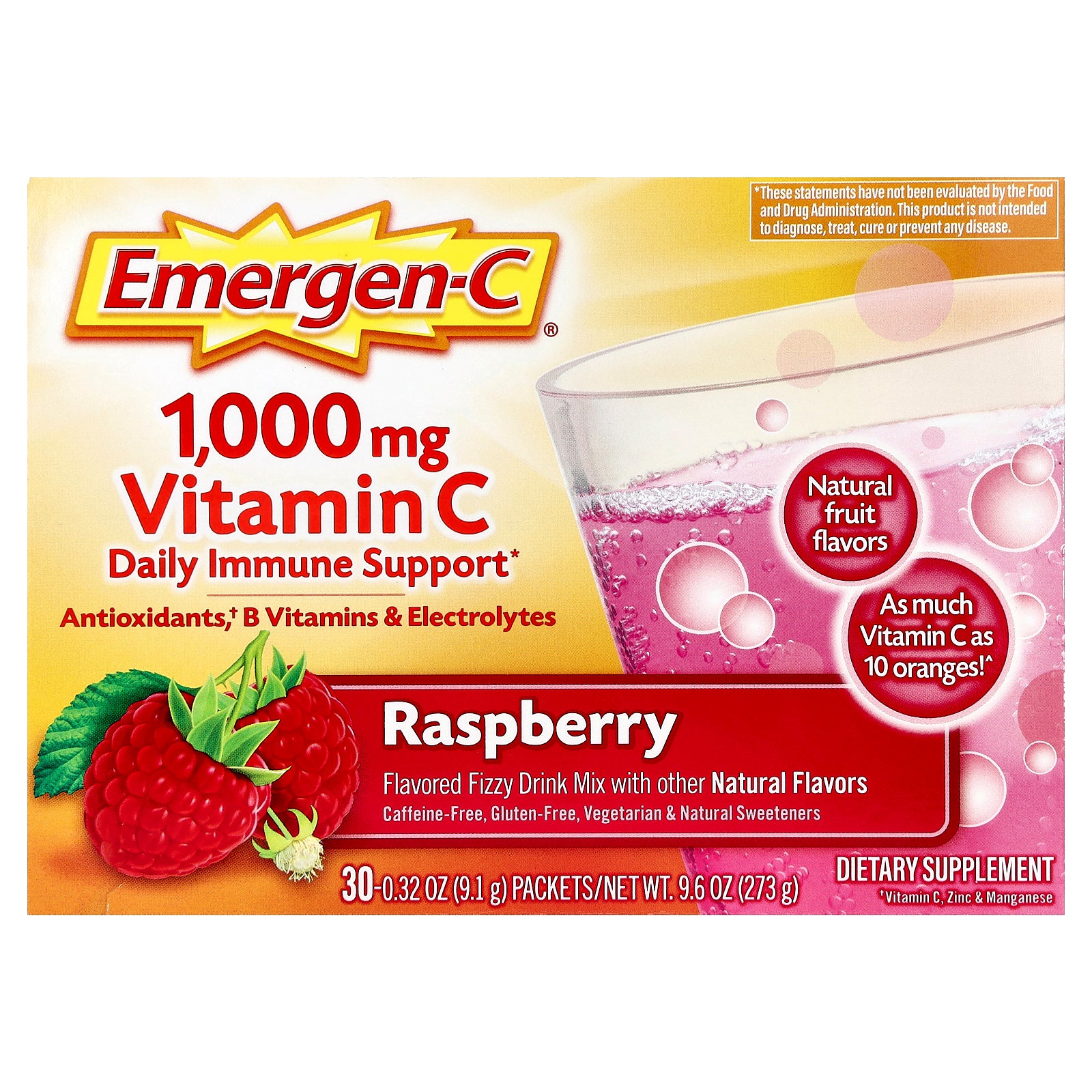 Emergen-C, Vitamin C, Raspberry, 30 Packets, 0.32 oz (9.1 g) Each