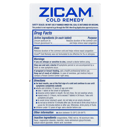 Zicam, Cold Remedy, RapidMelts®, Cherry, 25 Quick Dissolve Tablets
