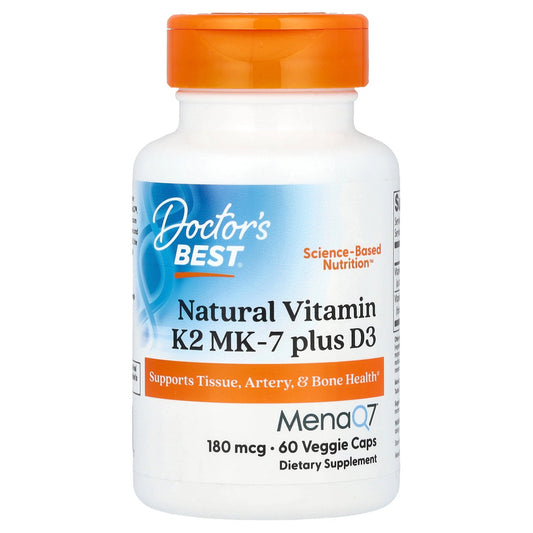 Doctor's Best, Natural Vitamin K2 MK-7 plus D3, 180 mcg, 60 Veggie Caps