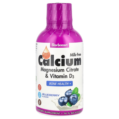 Bluebonnet Nutrition, Liquid Calcium Magnesium Citrate & Vitamin D3, Blueberry, 16 fl oz (473 ml)