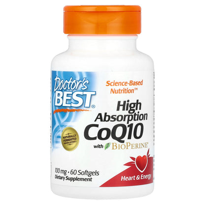 Doctor's Best, High Absorption CoQ10 with BioPerine, 100 mg, 60 Softgels