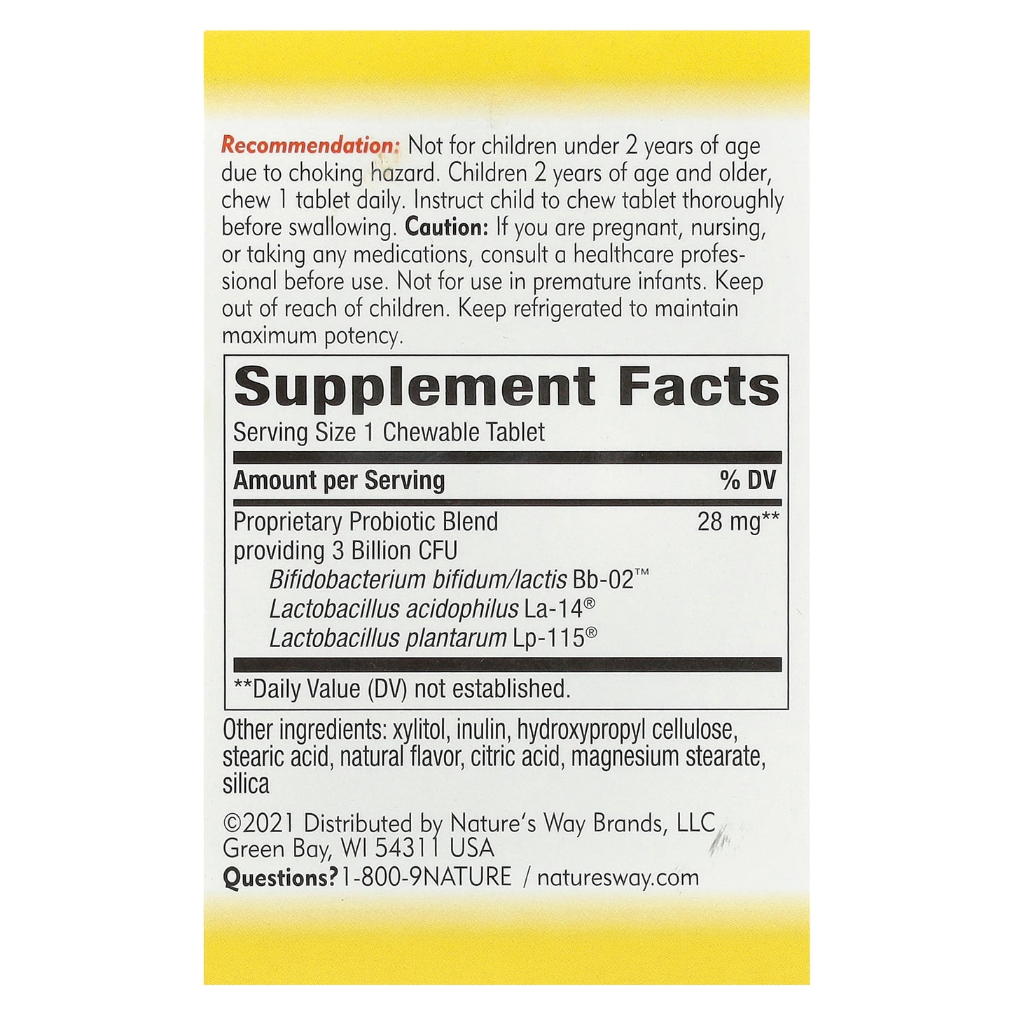 Nature's Way, Primadophilus, Kids, Ages 2+, Orange, 3 Billion CFU, 30 Chewable Tablets