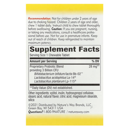 Nature's Way, Primadophilus, Kids, Ages 2+, Orange, 3 Billion CFU, 30 Chewable Tablets