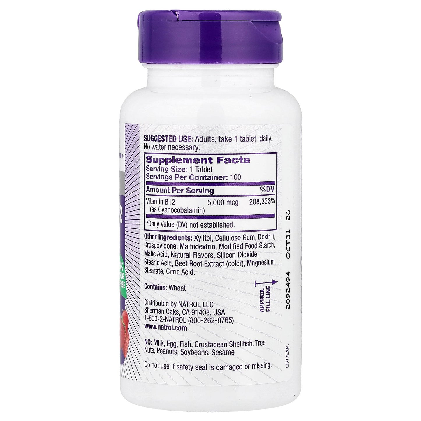 Natrol, Vitamin B-12, Fast Dissolve, Strawberry, 5,000 mcg, 100 Tablets