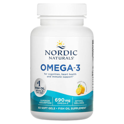 Nordic Naturals, Omega-3, Lemon, 690 mg, 60 Soft Gels (345 mg per Soft Gel)