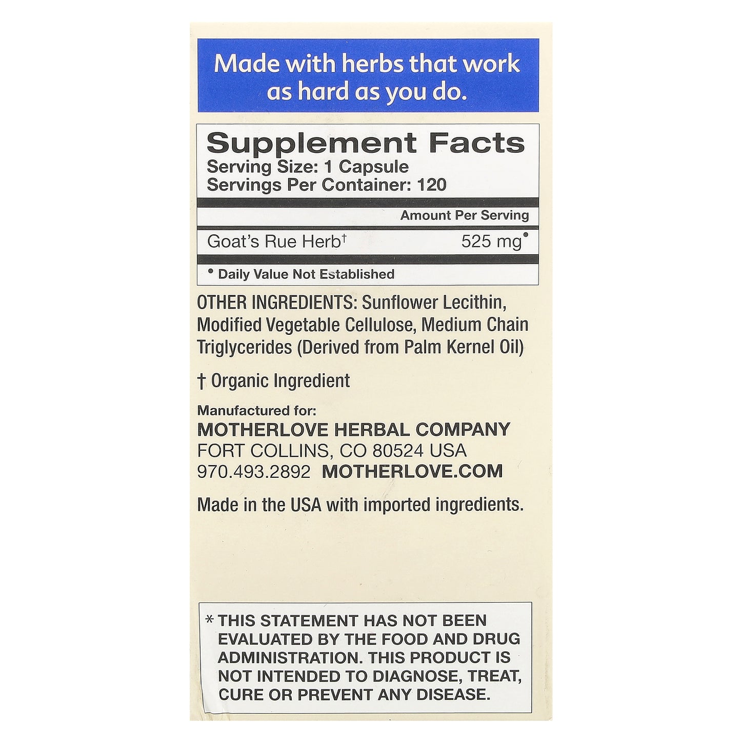 Motherlove, Breastfeeding, Goat's Rue, 120 Liquid Capsules (525 mg per Capsule)