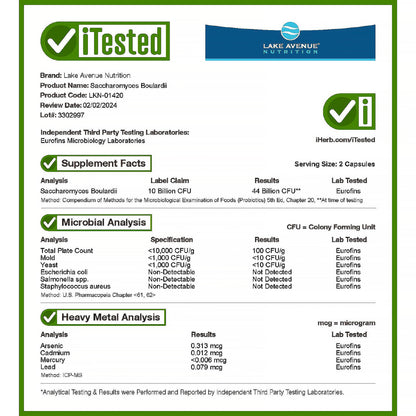 Lake Avenue Nutrition, Saccharomyces Boulardii, 10 Billion CFU, 60 Veggie Capsules