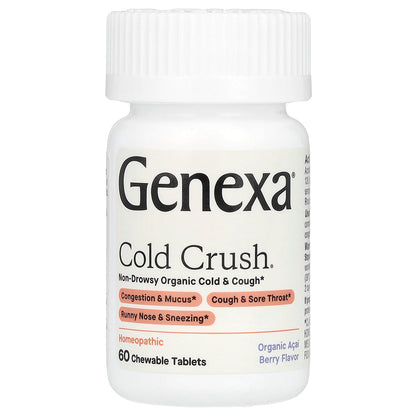 Genexa, Cold Crush®, Non-Drowsy Organic Cold & Cough, Organic Acai Berry, 60 Chewable Tablets