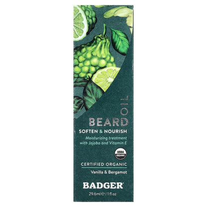 Badger, Beard Oil, Vanilla & Bergamot, 1 fl oz (29.6 ml)