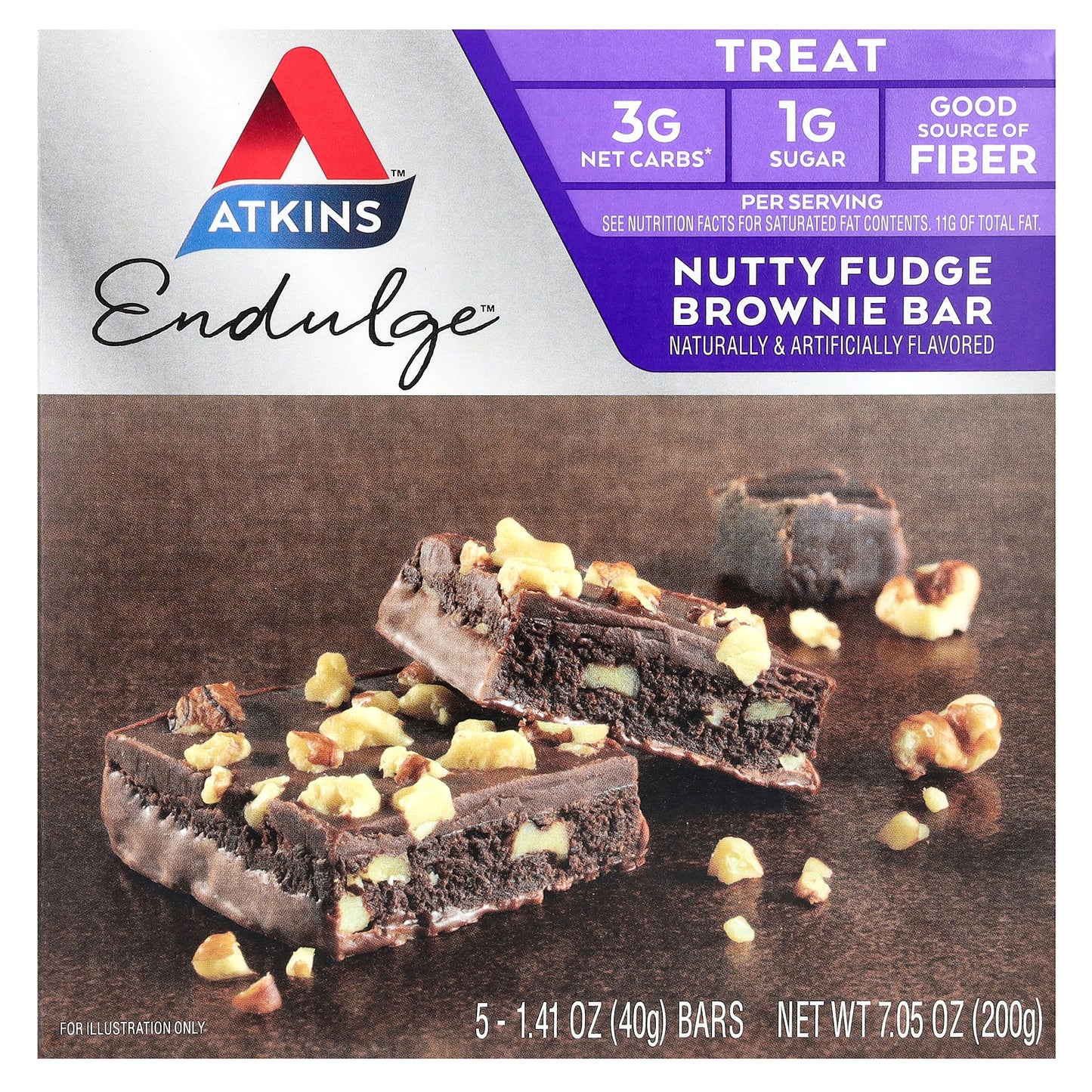 Atkins, Endulge, Nutty Fudge Brownie Bar, 5 Bars, 1.41 oz (40 g) Each