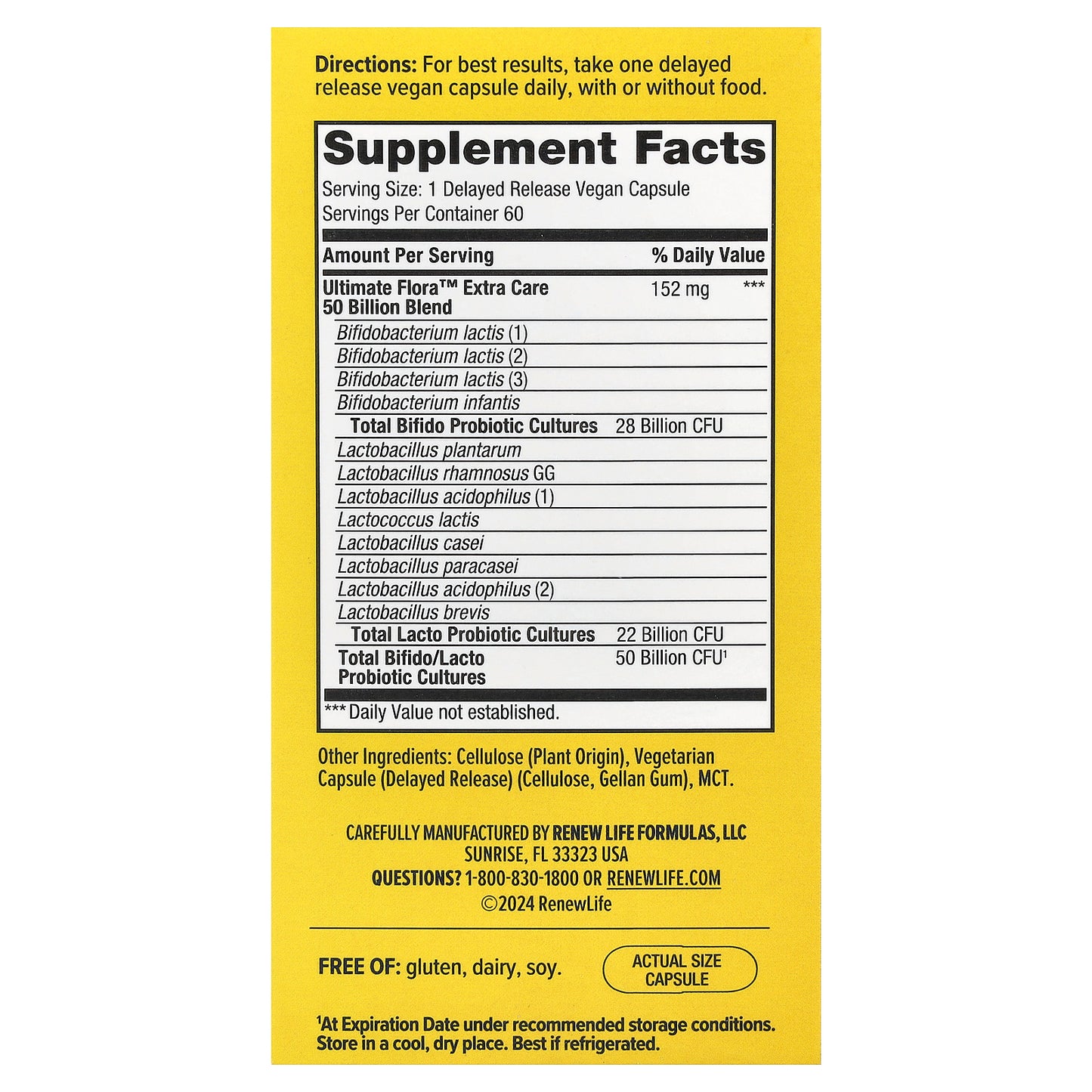 Renew Life, Extra Care Ultimate Flora™ Probiotic, 50 Billion CFU, 60 Delayed Release Vegan Capsules