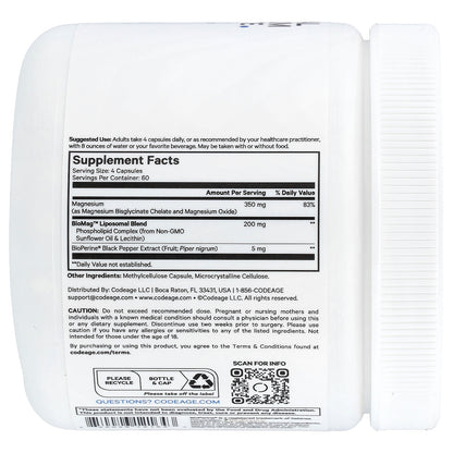 Codeage, Liposomal Magnesium Glycinate, 240 Vegetable Capsules
